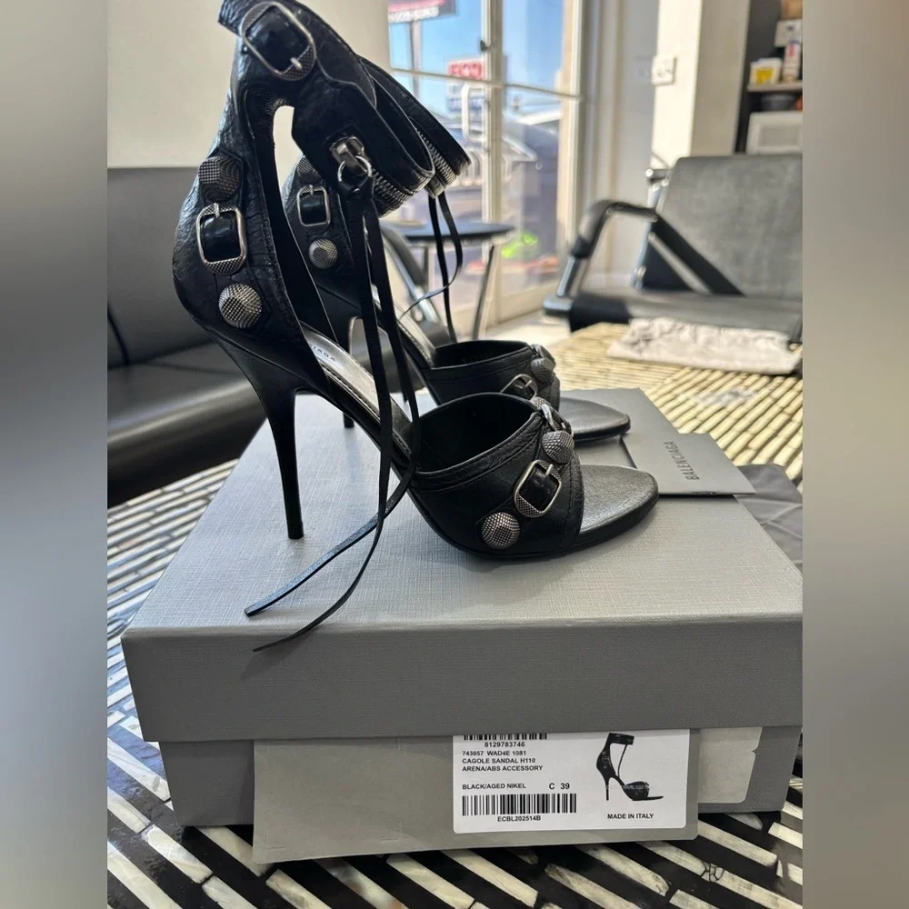 Authentic NIB Balenciaga Black Cagole Leather Women's Heels-Retails $1450 - Picture 4 of 9